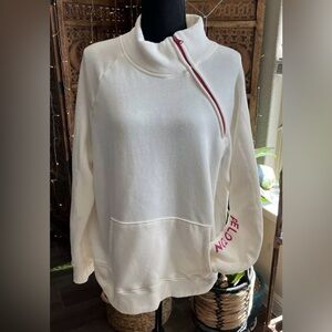 Peloton White Sweatshirt with Pink Zipper